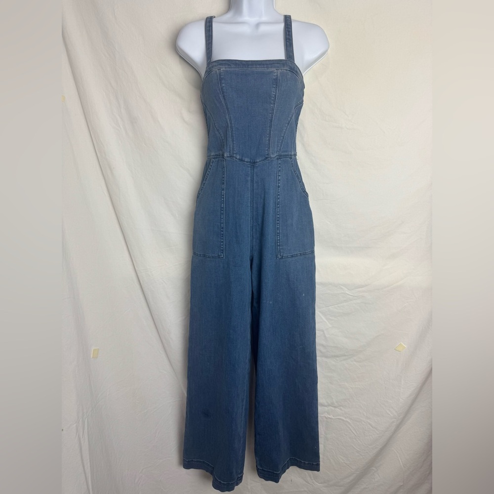 Hollister Denim Corset Style,Adjustable Straps,Wide-Leg Jumpsuit with Pockets XS